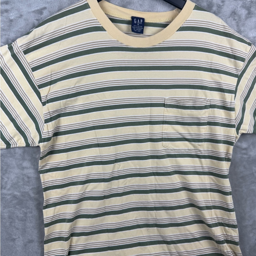 Vintage Gap Striped Front Pocket T Shirt Yellow Mens‎ Size Medium Y2K Utility